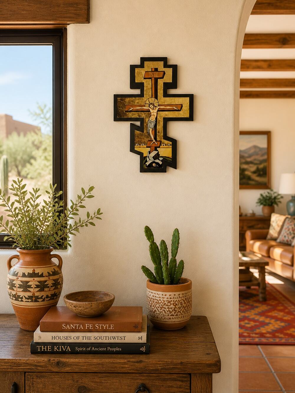 Print covered Wood Crucifix Jesus on Cross Christian